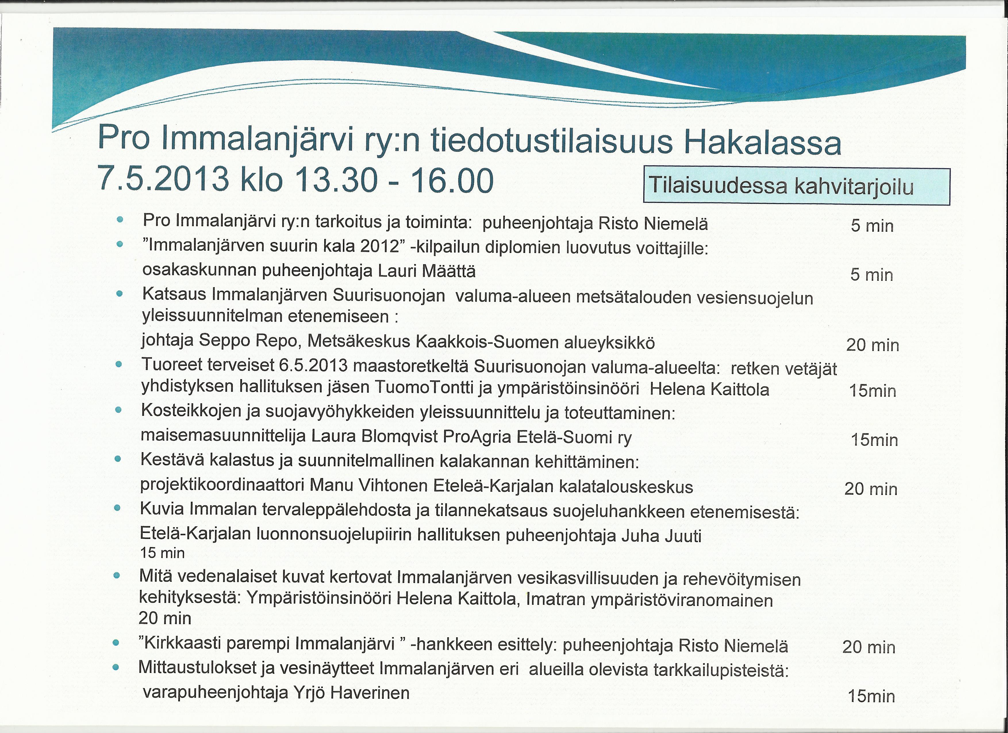 Pro Immalanjärvi ryn tiedotustilaisuus 7.5.2013